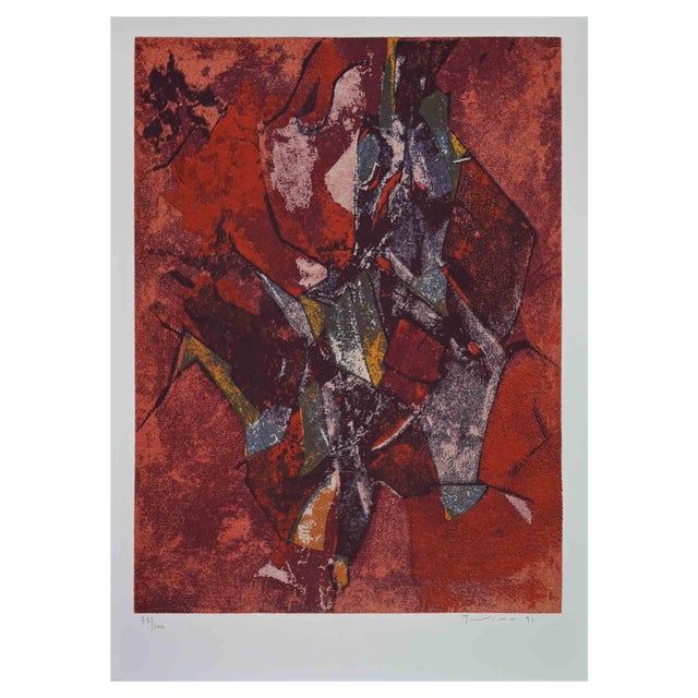 Salvatore Provino, Red Abstract Composition, Screen Print, 1991 For Sale