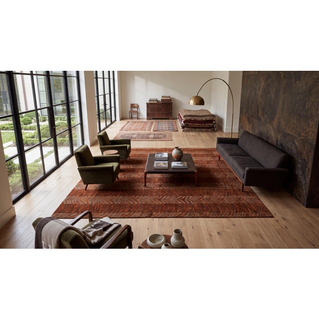 Elevate your interior with this exceptional contemporary hand-knotted area rug, masterfully crafted from premium Tibetan...
