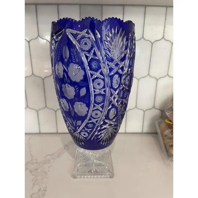Blue Cobalt Blue Large Crystal Vase For Sale - Image 8 of 8
