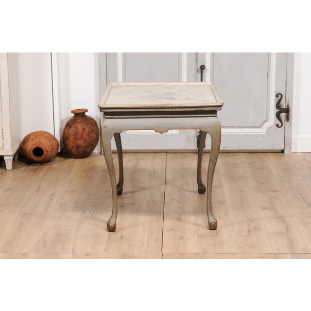 Gray 1750s Swedish Rococo Gray Painted Tea Table with Tray Top and Ball and Claw Feet For Sale - Image 8 of 12