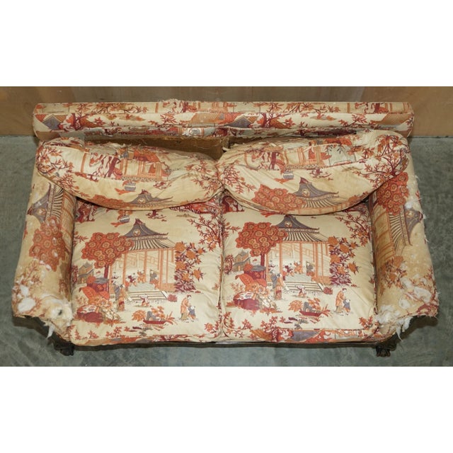 Rare Circa 1880 Howard & Sons Aesthetic Movement Chinoiserie Two-Seat Sofa With Claw & Ball Feet For Sale - Image 4 of 12