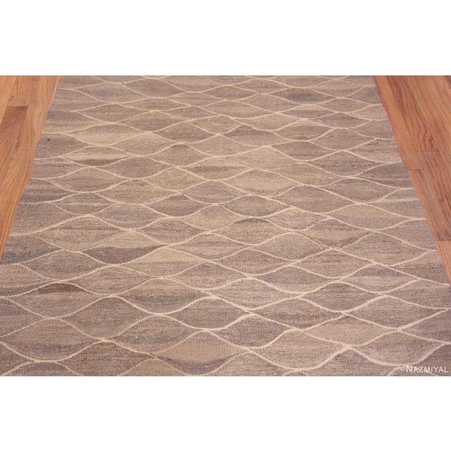 Ecru Neutral Earthy Long and Narrow Modern Hallway Flatweave Runner Kilim For Sale - Image 8 of 8