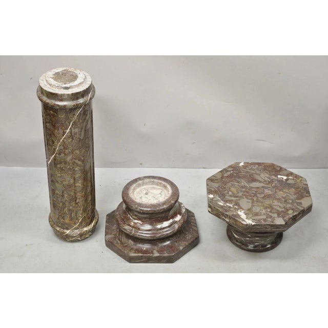 Vintage Italian Empire Style Purple Brown Marble Column Pedestal Plant Stand For Sale - Image 10 of 12