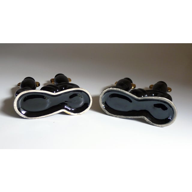 Mid-Century Candlesticks in Black and Gold Earthenware, 1950s, Set of 2 For Sale - Image 10 of 16