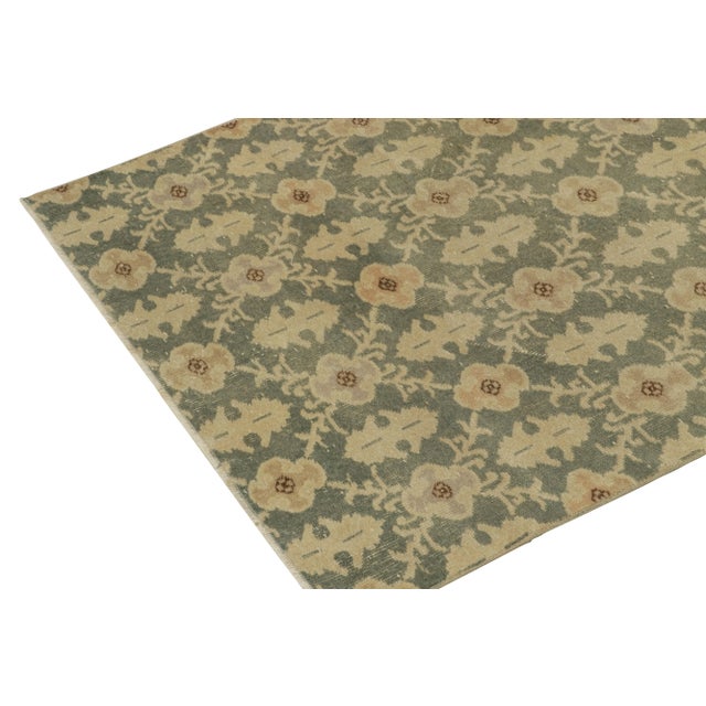 1960s 1960s Vintage Distressed Style Rug in Green-Gray, Beige-Brown Floral Pattern For Sale - Image 5 of 7