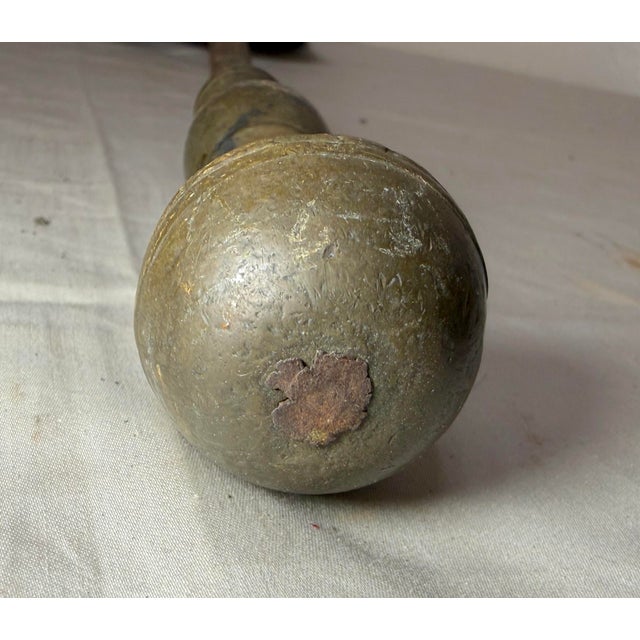 English Antique 18th Century Wrought Iron Turned Brass English Fireplace Shovel Tool 13 For Sale - Image 3 of 9