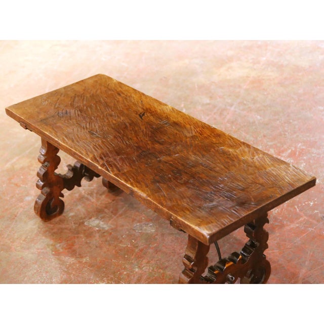 18th Century Spanish Carved Walnut Single-Plank Coffee Table With Iron Stretcher For Sale In Dallas - Image 6 of 10