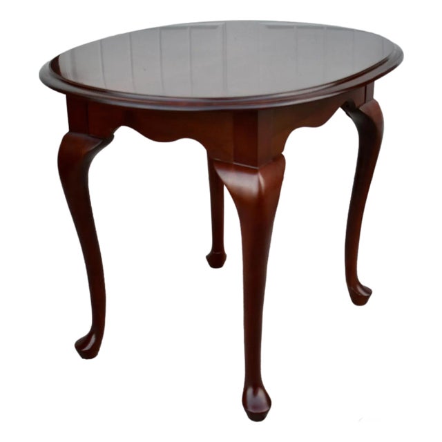 Vintage Ethan Allen Quenn Anne Style Oval Cherry Side Table For Sale