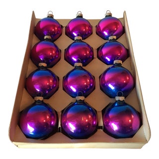 MCM Blue & Purple Ombre Ornaments - Set of 12 For Sale