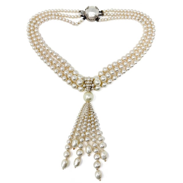 Vintage Multi-Strand Faux Pearl Tassel Necklace, 1950s For Sale - Image 10 of 10