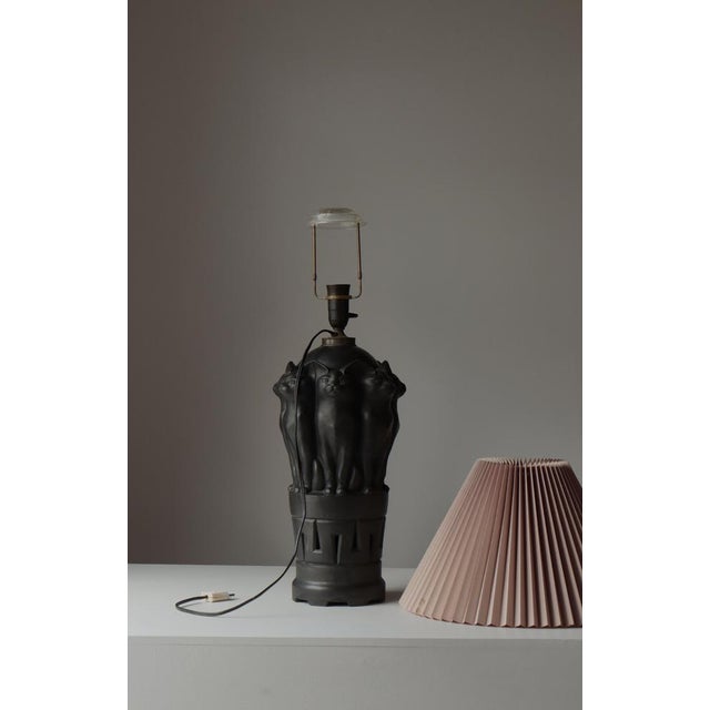 Large Art Nouveau Danish Table in Black Terracotta with Cats by L. Hjort, 1910s For Sale - Image 11 of 16