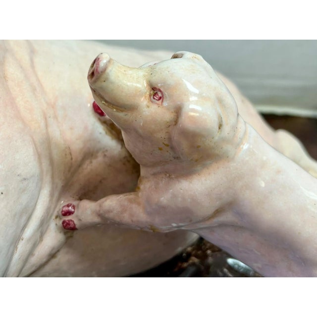 Italian Mid-Century Italian Terracotta Hand Painted Mother Pig & Baby on Pillow Figurine For Sale - Image 3 of 9