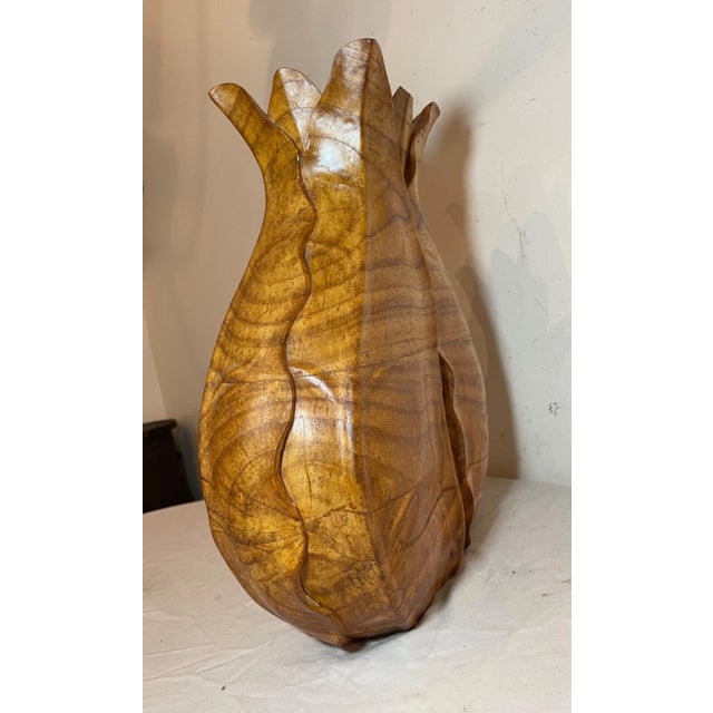 Large Vintage Hand Carved Wood Veggie Cabbage Lettuce Figural Vase Sculpture For Sale - Image 9 of 17
