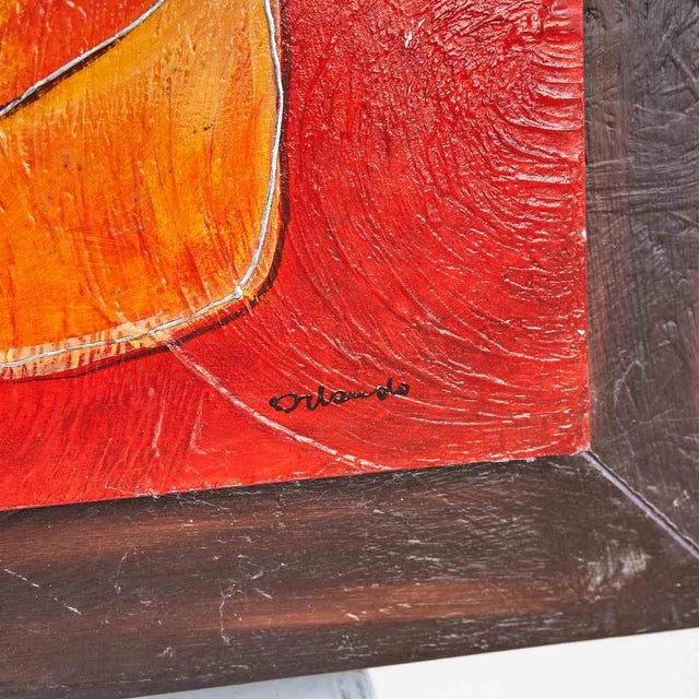 Mixed Media Acrylic on Board by Orlando, Warm Color Abstraction