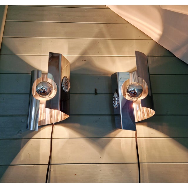 Space Age Wall Sconces in Chromed Metal, 1970, Set of 2 For Sale - Image 4 of 15