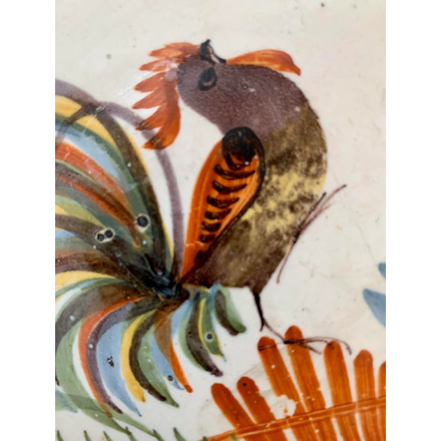 Farmhouse Antique French Hand Painted Pottery Milk Bowl With Rooster Motif For Sale - Image 3 of 12