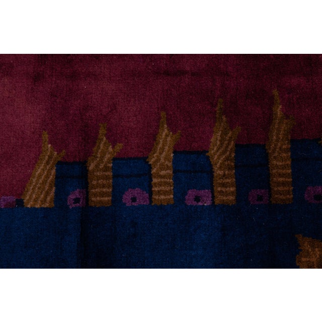 Textile Antique Chinese Art Deco Rug in Deep Burgundy Plum With Floral & Bird Border For Sale - Image 7 of 12