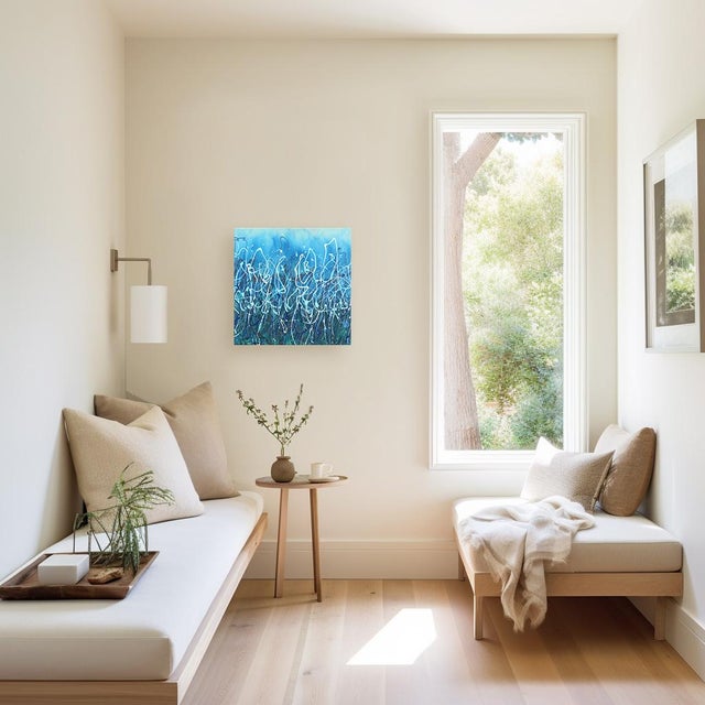 Textile Low Tide 1 - Abstract Expressionist Textural Blue Water Landscape Painting Original Artwork by Marc Raphael For Sale - Image 7 of 9