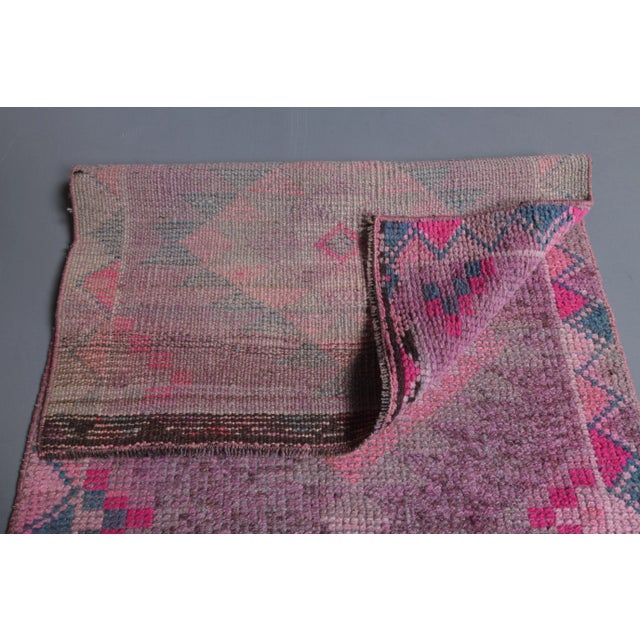 Pink 1970s Turkish Handmade Wool Pink Diamond Runner For Sale - Image 8 of 9