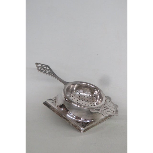 Art Deco 1920s Tea Strainer With Drip Stand Epns Silver Plate - 2 pcs For Sale - Image 3 of 13