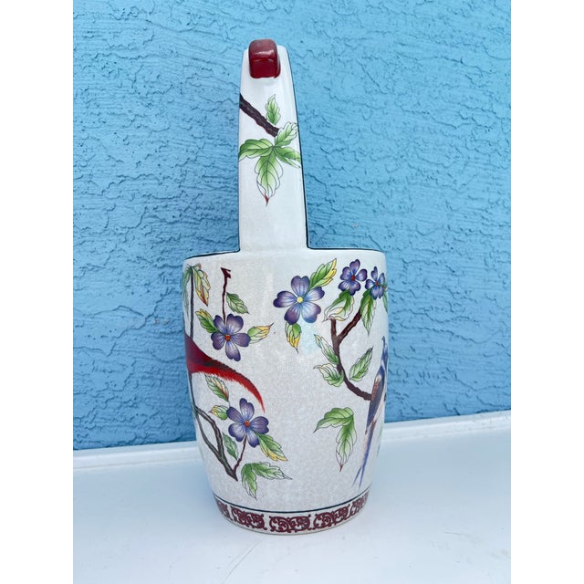 Chinoiserie Bird & Floral Porcelain Water Bucket Basket Vase / Ice Bucket For Sale - Image 4 of 6