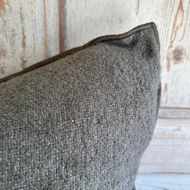 Bouclette French wool accent pillow Custom wool blend accent pillow with down insert Color: ecorce which is a dark...