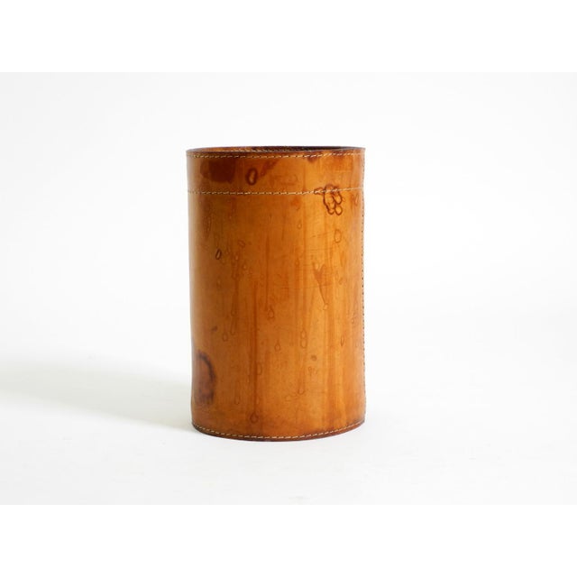 Beautiful 1960s leather paper basket by Torben Ørskov & Co. Made in Denmark. Made of robust, thick brown saddle leather....