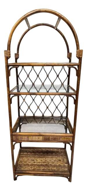 Vintage Arch Top Rattan and Bamboo Standing Shelves