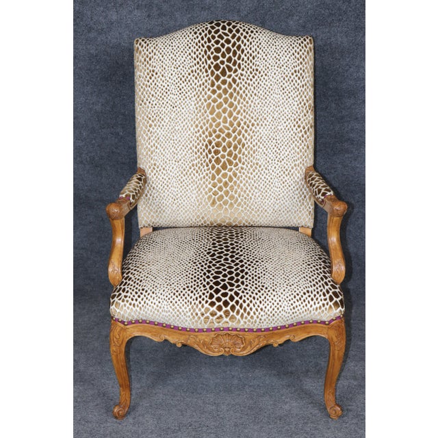 Wood Louis XV Style Cheetah Print Upholstered Arm Chair For Sale - Image 7 of 11