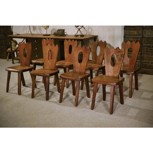 Brutalist Chairs in Elm from Aranjou, 1950s, Set of 8 For Sale - Image 14 of 14