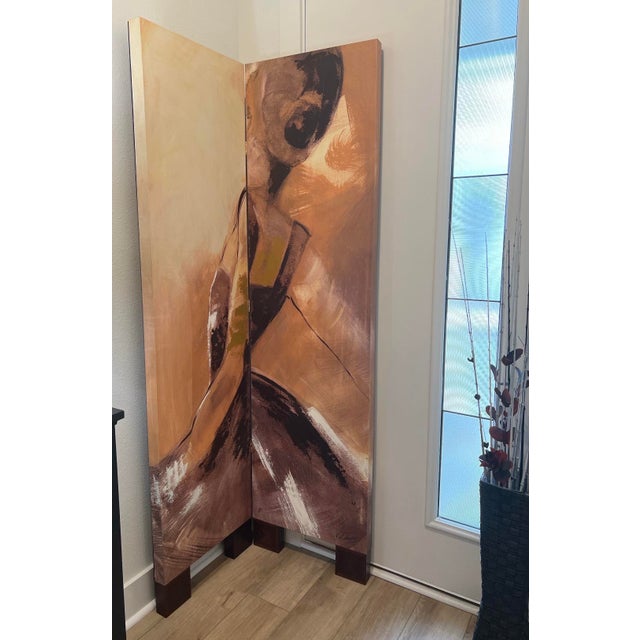 Large-scale folding canvas screen titled “Ballerina” by V. Klauss. This impressive two-panel decorative screen features an...