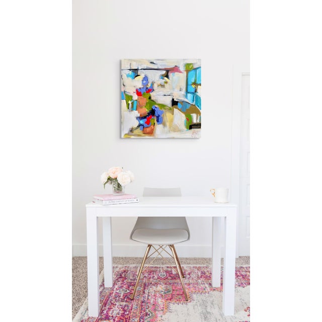 Little Shop on the Corner by Leigh Ann Van Fossan | Acrylic on Canvas Abstract scene with flowers. For Sale - Image 4 of 5