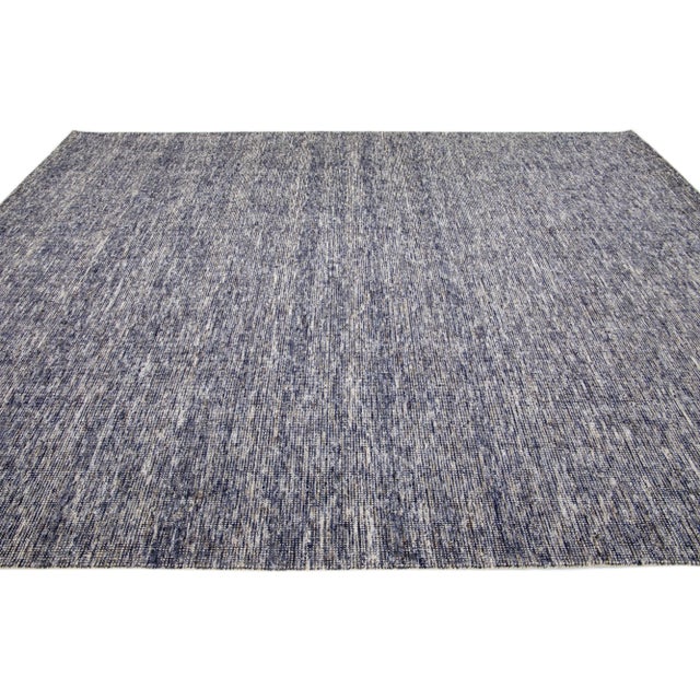 2020s 2020s Apadana's Modern Indian Loop/Cut Handmade Wool Rug in Blue For Sale - Image 5 of 7
