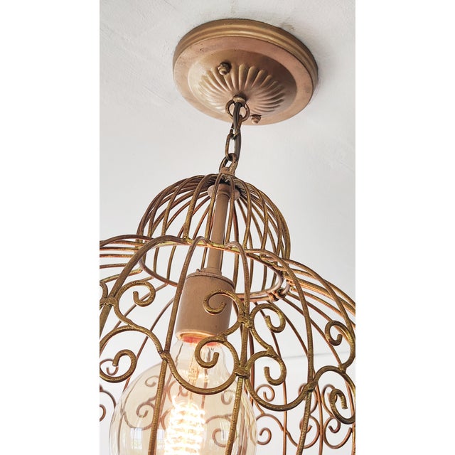 Metal Vintage Bird Cage Light Fixture Ceiling Pendant For Sale - Image 7 of 11