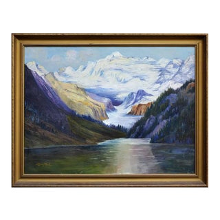 Mid 20th Century "Sierra Mountain Lake" Landscape Oil Painting, Framed For Sale