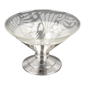 Art Deco Silver Plate and Etched Glass Centerpiece Bowl