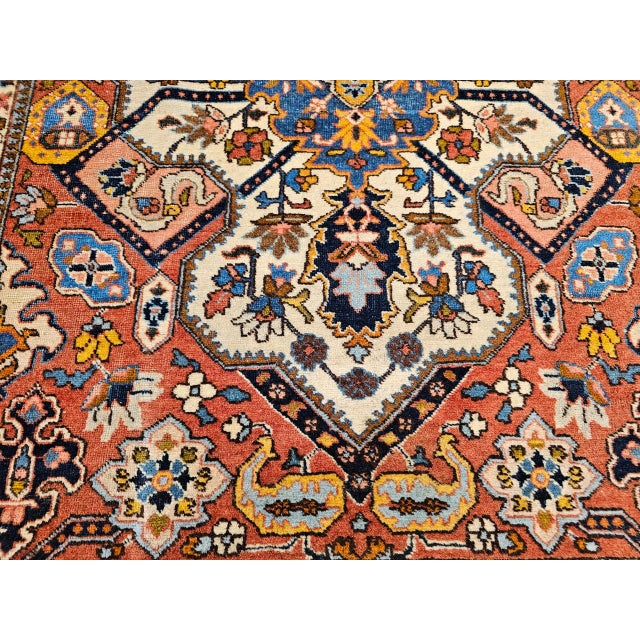 Vintage Persian Tabriz Area Rug, Hand-Knotted Wool, Heriz Geometric Pattern, Ivory & Red, 5x6 For Sale - Image 17 of 18