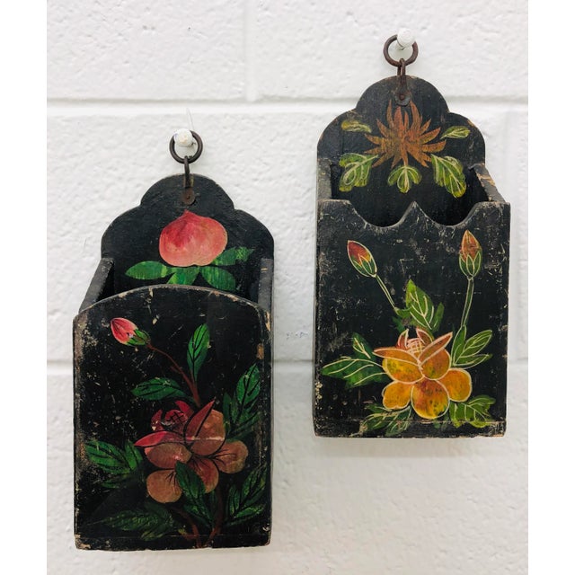 Antique Hand Painted Hanging Boxes - a Pair For Sale - Image 4 of 11