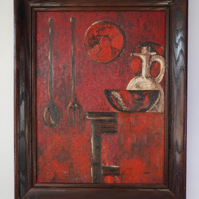 20th Century Vintage Primitive Still Life – Oil on Board For Sale - Image 9 of 11