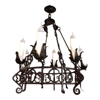 Antique Country French Wrought Iron Chandelier For Sale