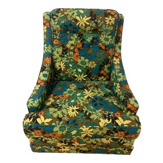1960s Vintage Flower Low Profile Accent Chair For Sale