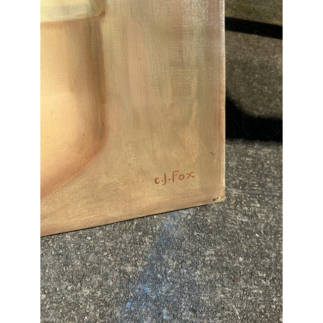 Gray Vintage Portrait Painting of a Woman on Canvas, Signed by the Artist For Sale - Image 8 of 9