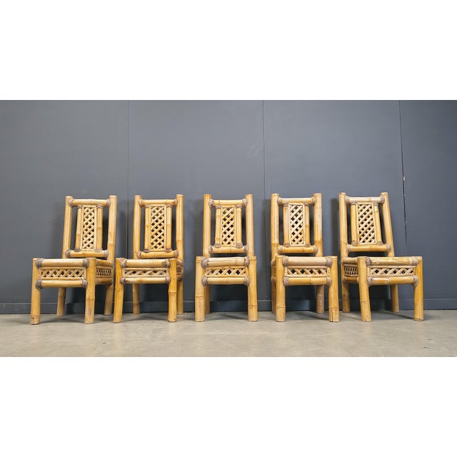 Boho Chic Chunky Bamboo Dining Chairs, 1960, Set of 5 For Sale - Image 12 of 16