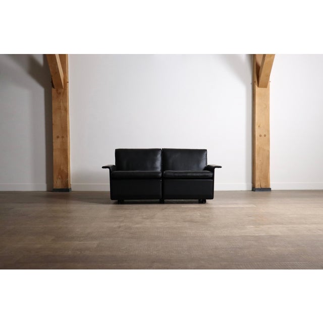 Black Two Seater Model 620 Sofa in Black Leather by Dieter Rams for Vitsoe, 1980s For Sale - Image 8 of 12