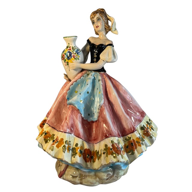 Large 16 In. Tall Mid-Century Italian Porcelain Woman Holding a Water Jug For Sale - Image 10 of 16