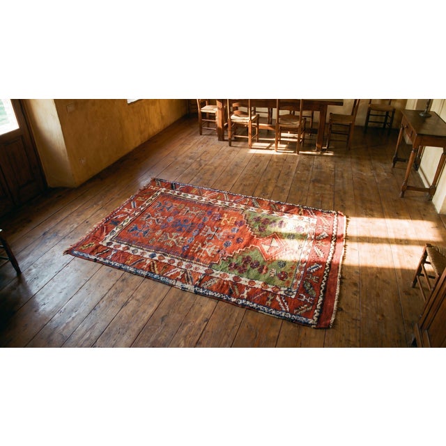 Orange 1880s Orange Green Medallion Antique Turkish Yuruk Rug 2'8" X 4'6" Handknotted Wool Carpet For Sale - Image 8 of 9
