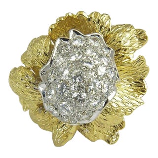 1960s Large Flower Diamond Gold Statement Ring size 6 For Sale