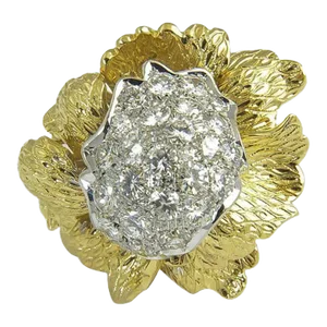 1960s Large Flower Diamond Gold Statement Ring size 6