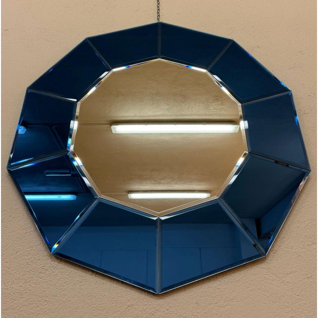 Blue Italian Blue Mirrored Glass Decagonal Mirrors, 2000s, Set of 2 For Sale - Image 8 of 11