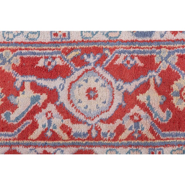 Indian Fine Antique Indian Agra Red and Blue Handmade Rug For Sale - Image 3 of 11